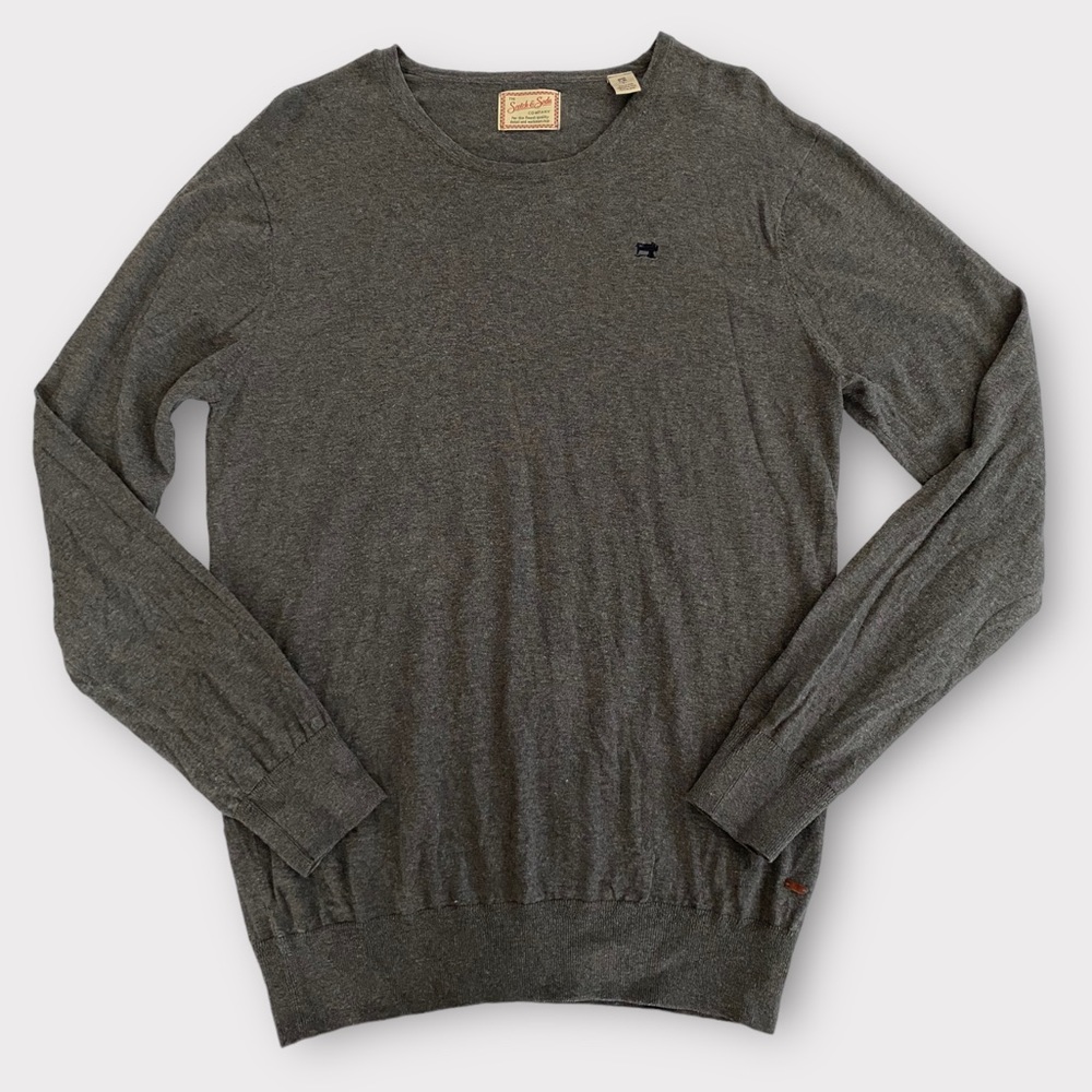 Scotch & Soda Men’s Sweater Large 100% Cotton Lightweight Logo Grey Masculine